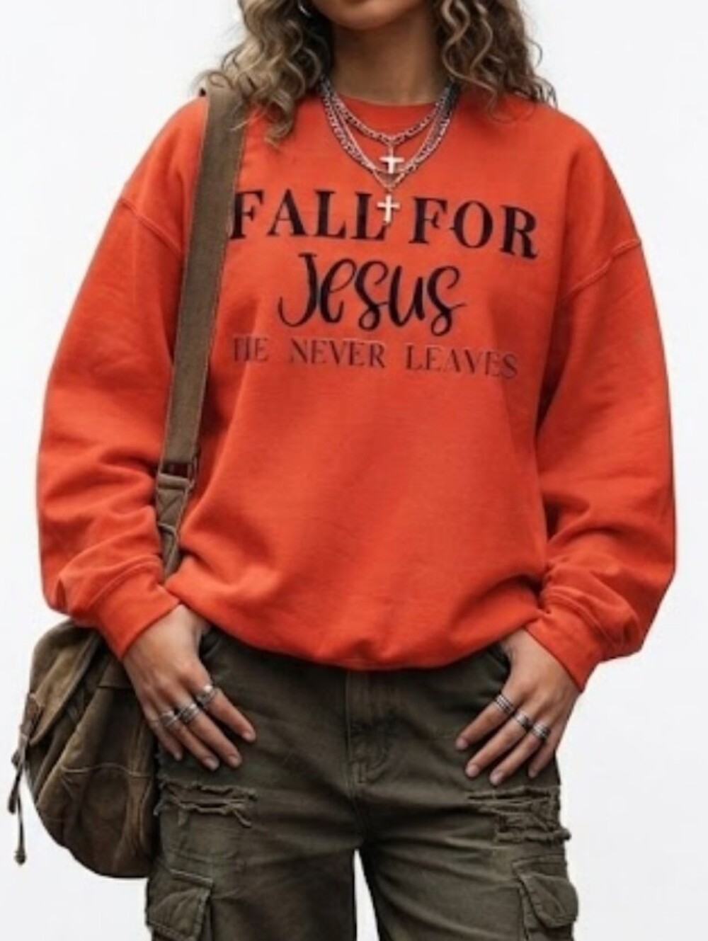 NWOT Medium Orange "Fall For Jesus He Never Leaves" Sweatshirt Unisex